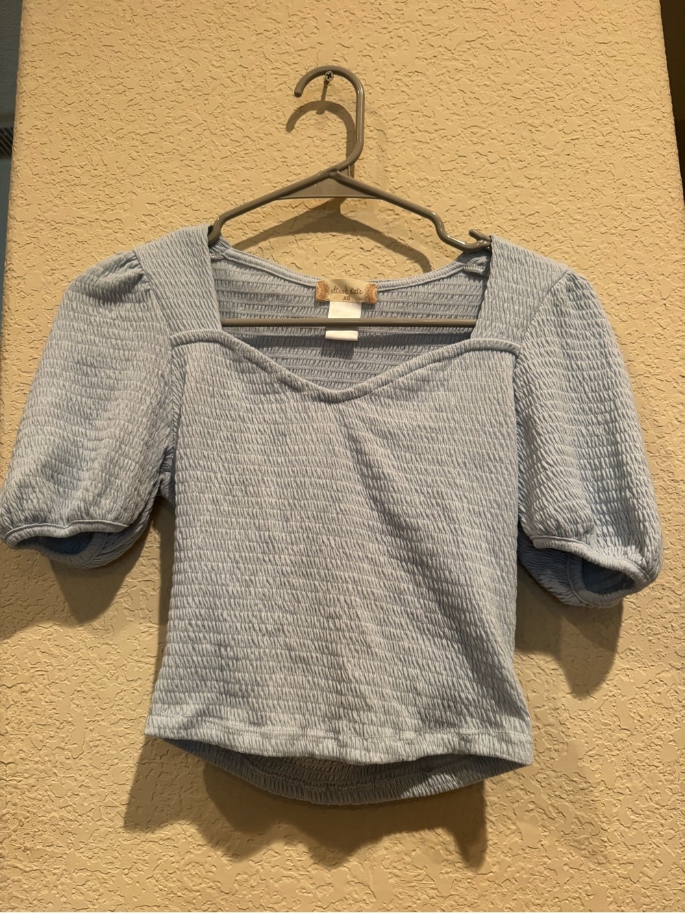 Altar'd State Powder Blue Textured Puff Sleeve Crop Top